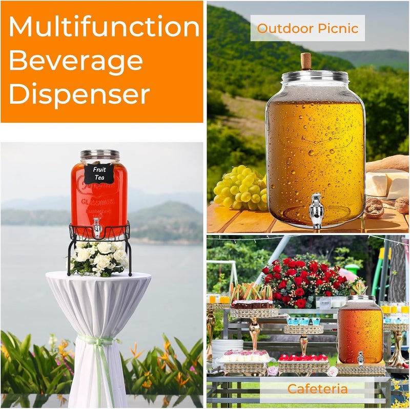 Waymind 2 Gallon Glass Drink Dispensers, 1 Pack Clear Beverage Dispenser with Stand and Spigot for Parties, Drink Dispenser with Ice Core and Sticker for BBQ, Picnic, Lemonade Dispenser - Image 5